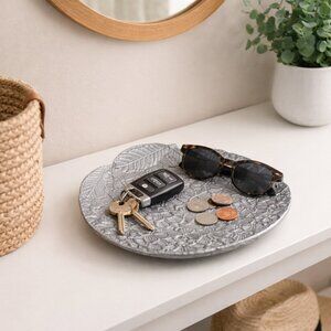 Vintage Aluminum Floral Catch All Tray, Plant Saucer or Candle Holder